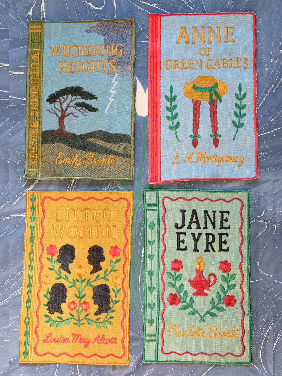 Literary Heroines Books Embroidered Cocktail Napkins, Set of 4