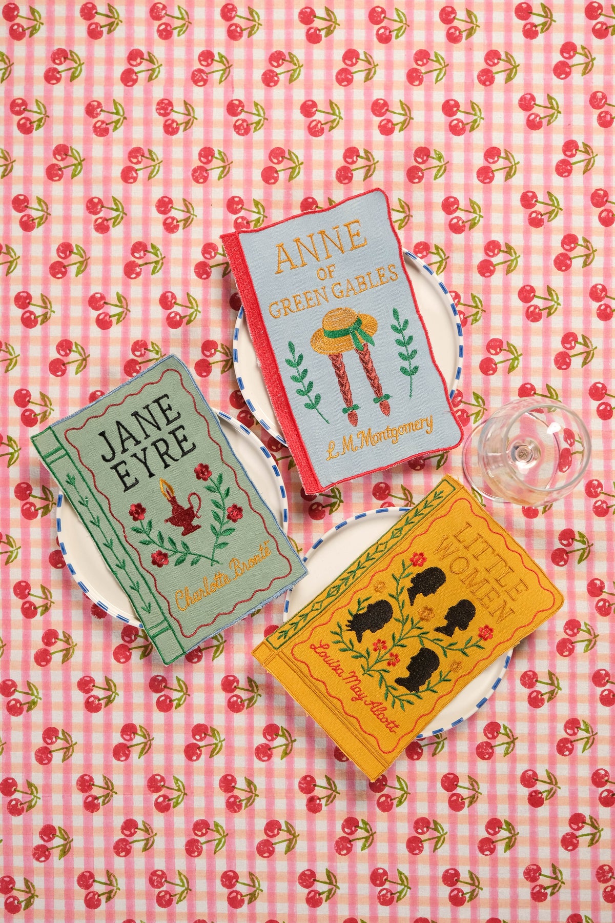 Literary Heroines Books Embroidered Cocktail Napkins, Set of 4