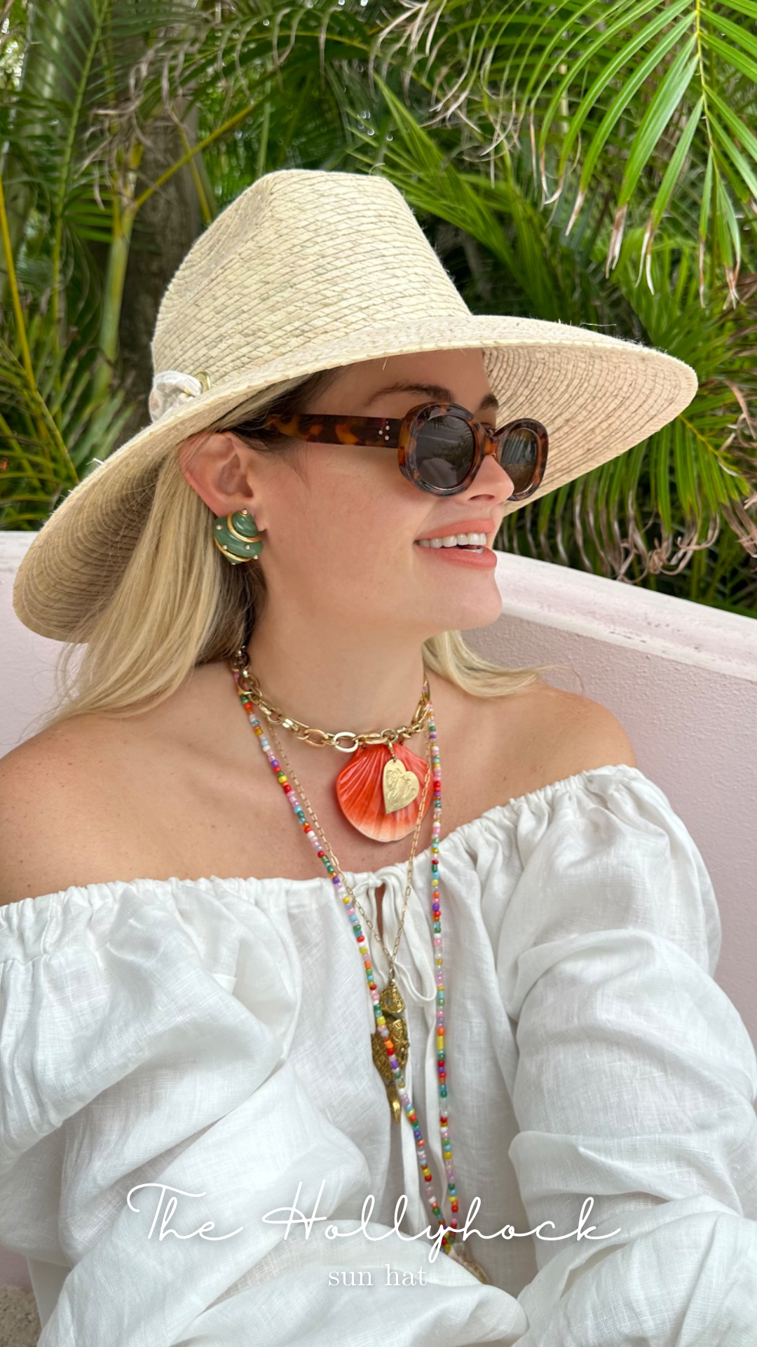 Hollyhock Sun Hat -  Vintage Azure Garden Rose Long Ribbon