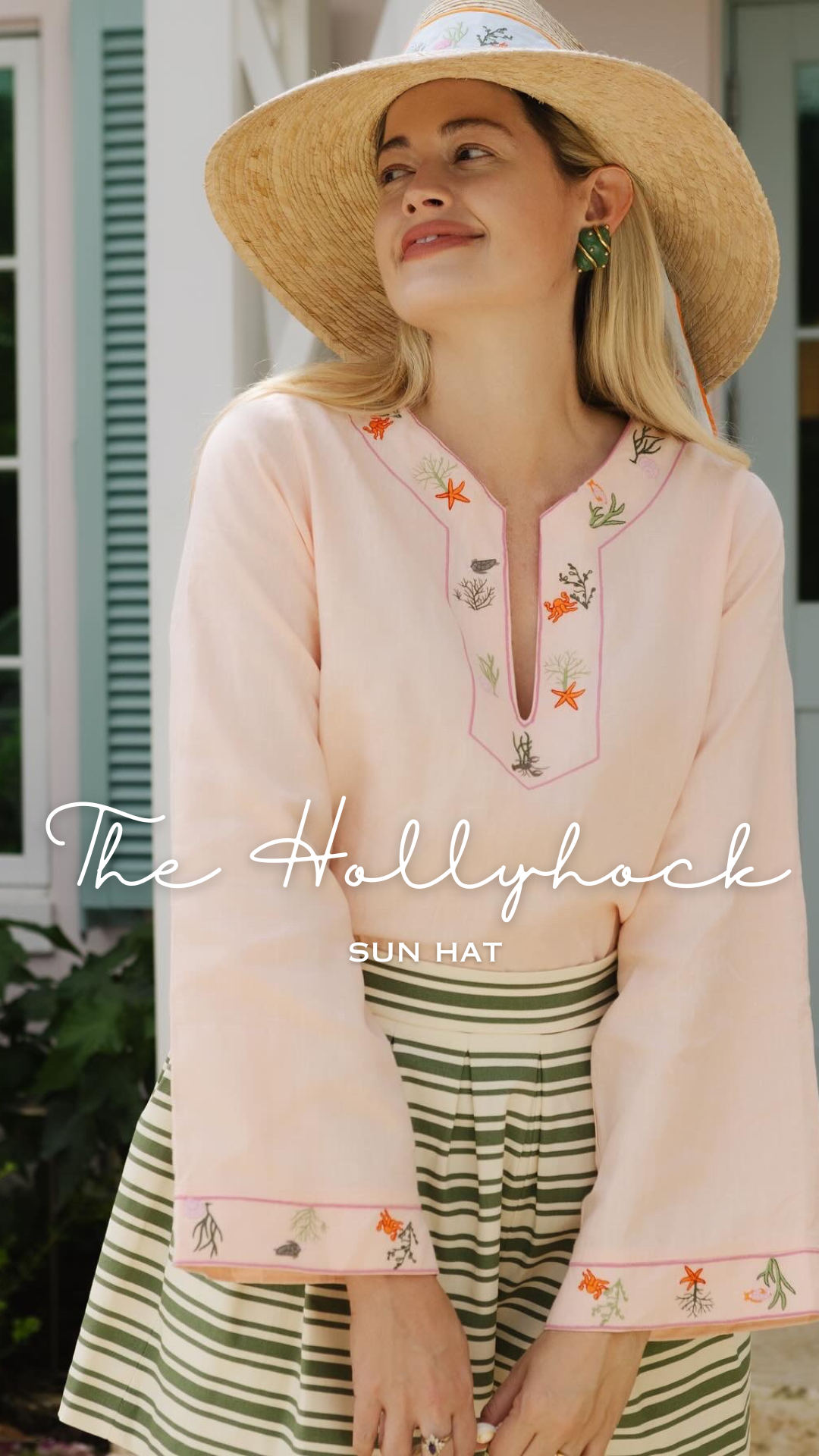 Hollyhock Sun Hat - White Long Grosgrain Ribbon
