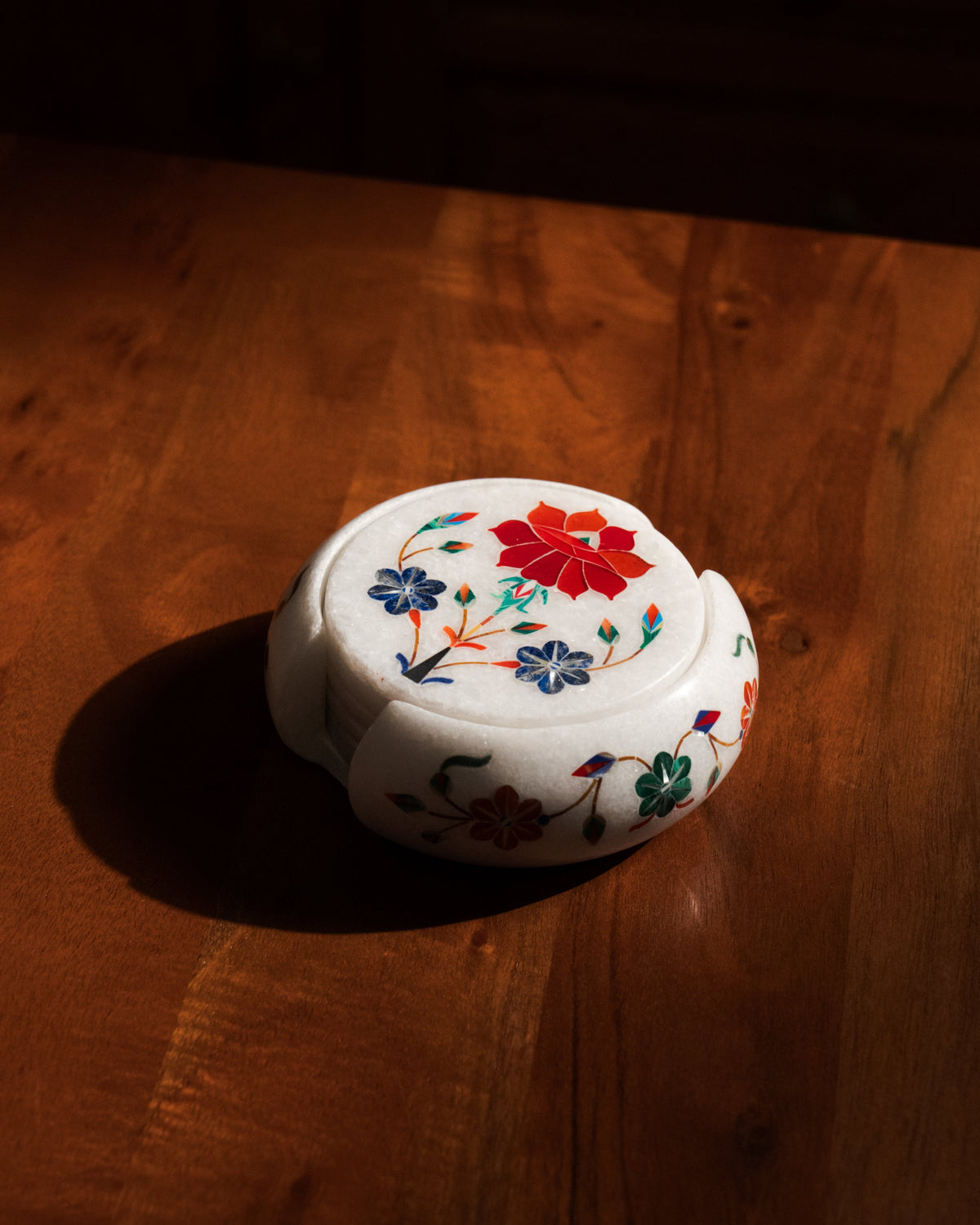 Mughal Red Flower Coaster Set | Sangemar