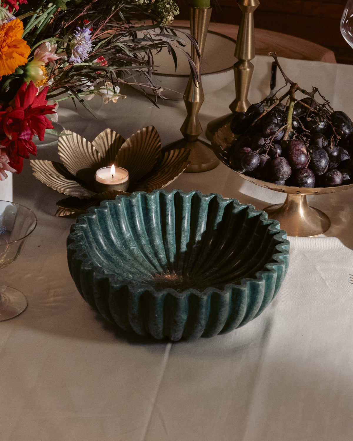 Fluted Forest Green Marble Bowl | Sangemar