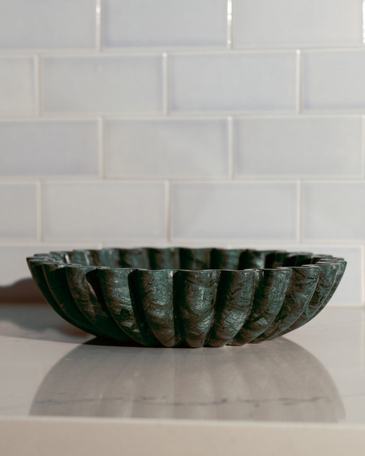Fluted Forest Green Marble Bowl | Sangemar