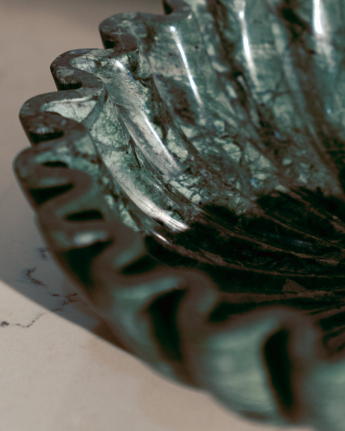 Fluted Forest Green Marble Bowl | Sangemar