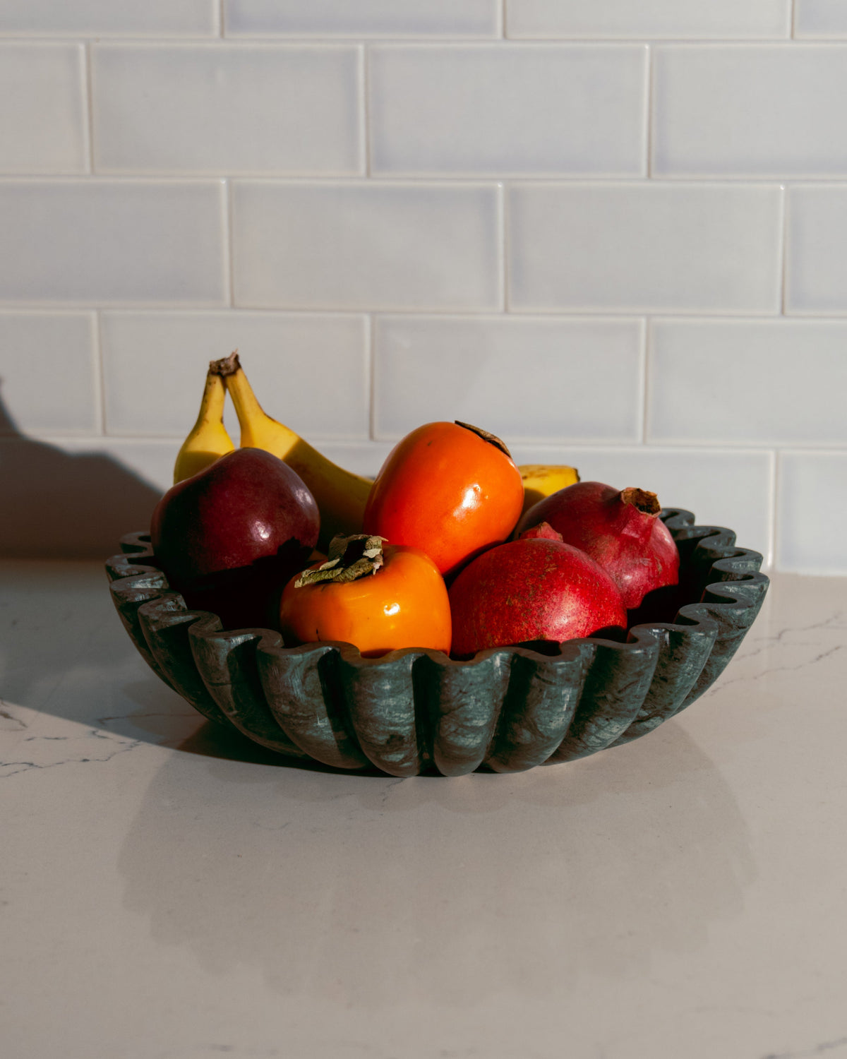 Fluted Forest Green Marble Bowl | Sangemar