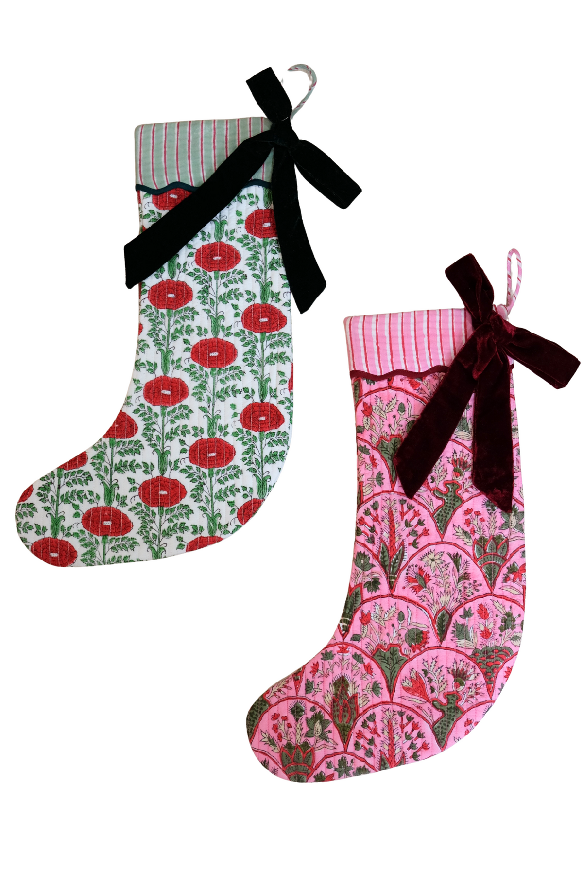 Blockprint Stocking in Holiday Arch