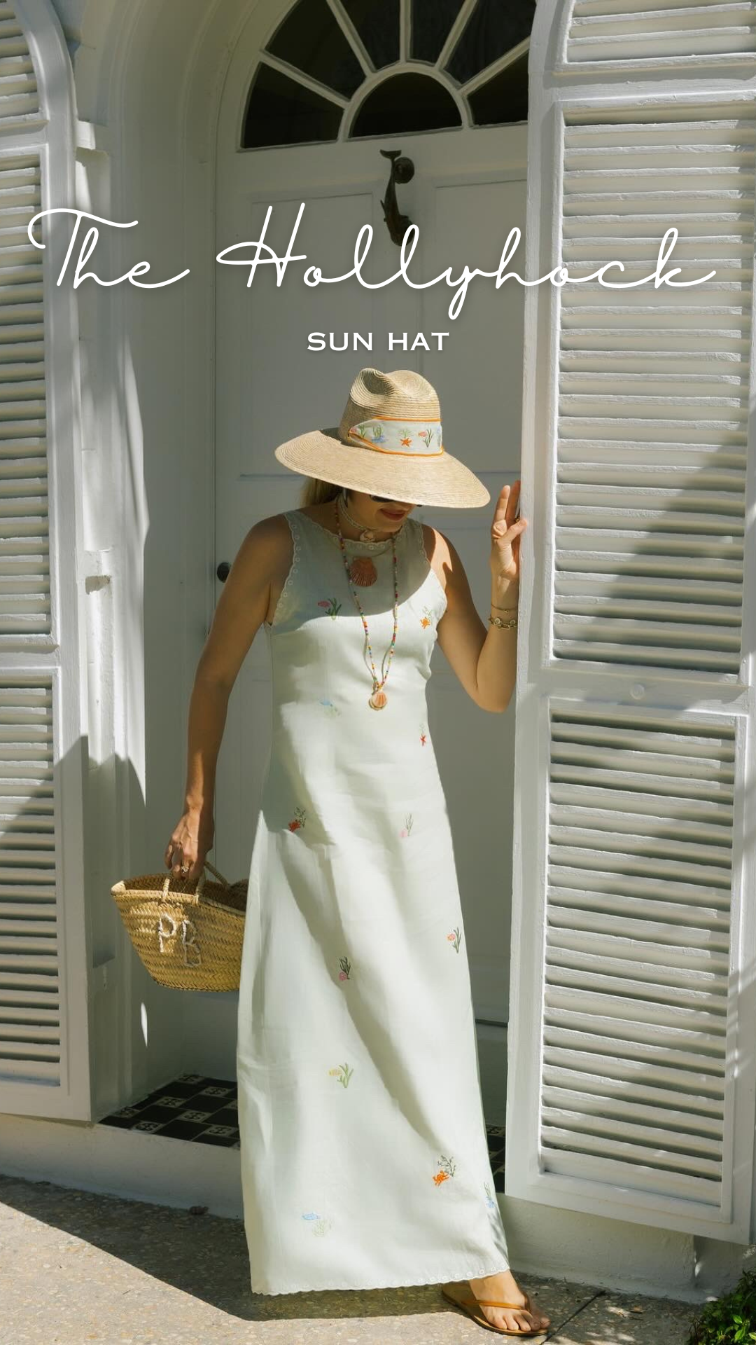 Hollyhock Sun Hat -  Vintage Azure Garden Rose Long Ribbon