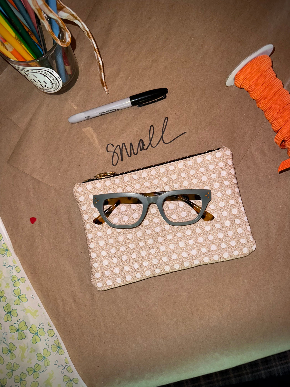 Roomy Leather Clutch- COCONUT PEONY