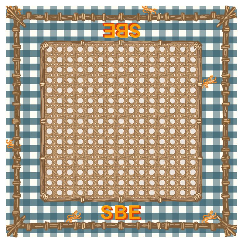 Personalized Wicker Trompe L&#39;oeil Chinoiserie Bleu Mahjong Gaming Mat