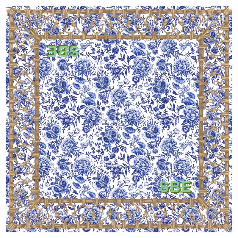 Personalized Wicker Trompe L&#39;oeil Chinoiserie Bleu Mahjong Gaming Mat