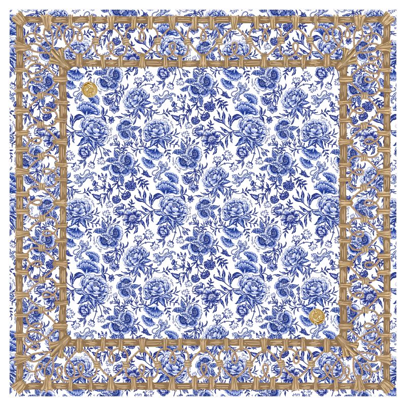 Personalized Wicker Trompe L&#39;oeil Chinoiserie Bleu Mahjong Gaming Mat