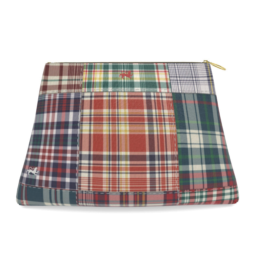 Roomy Leather Clutch, HANDBOOK PLAID