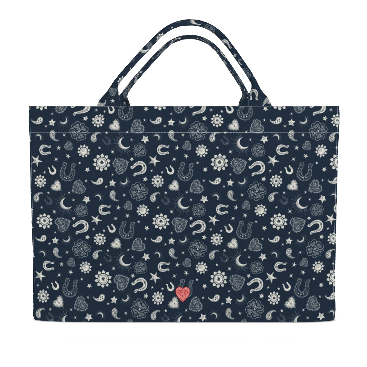 Jumbo Slouchy Denim Tote, HEARTS AND HORSESHOES