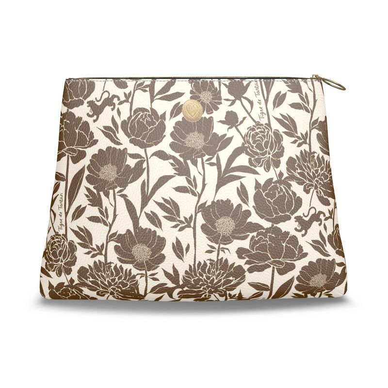 Roomy Leather Clutch- COCONUT PEONY