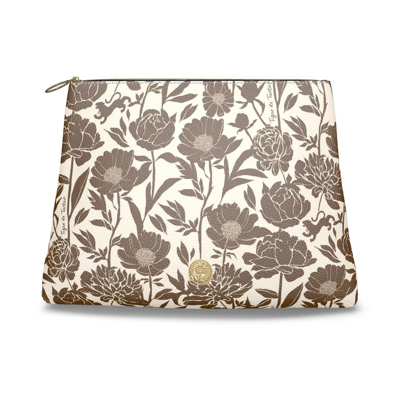 Roomy Leather Clutch- COCONUT PEONY