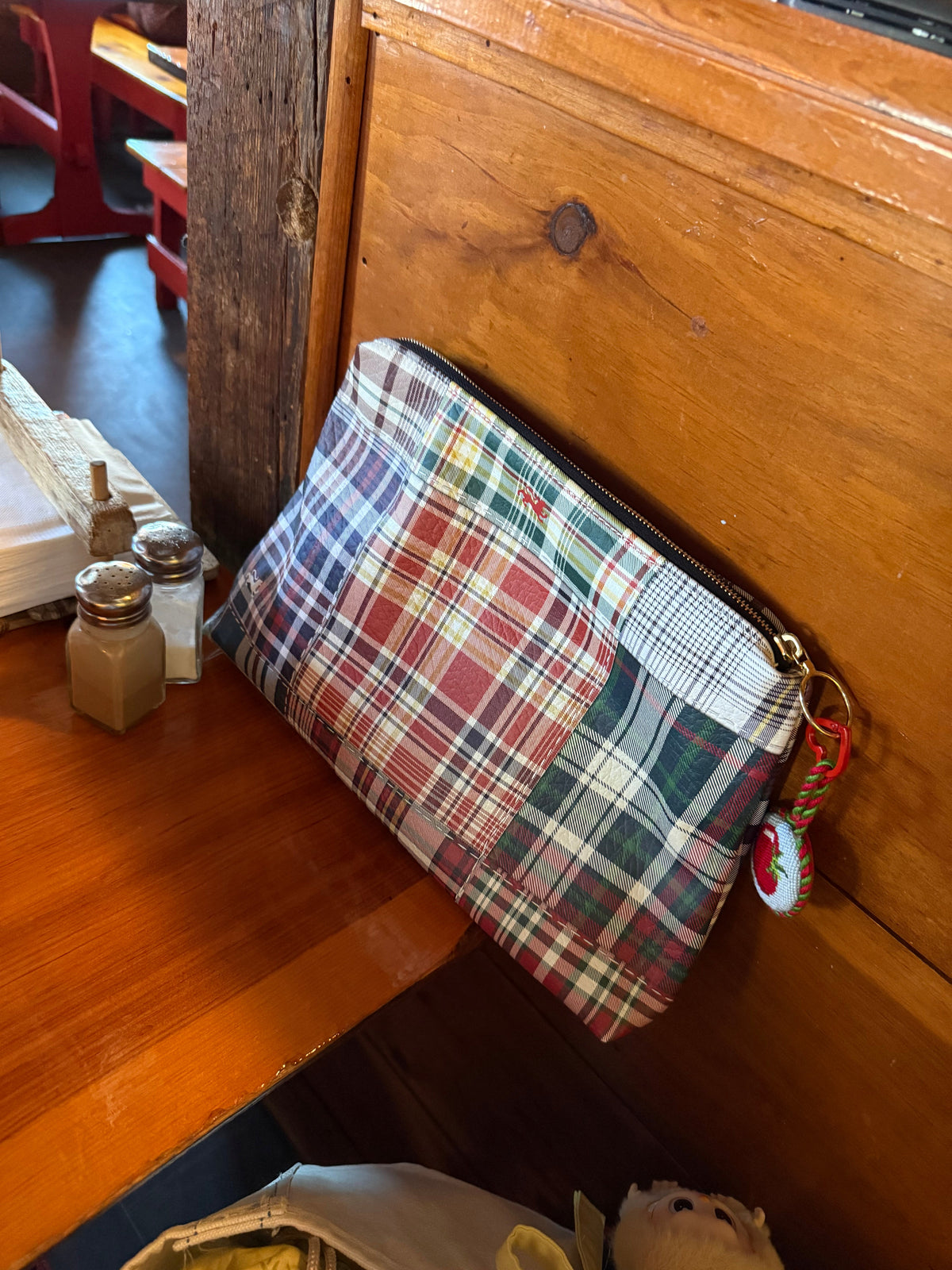 Roomy Leather Clutch, HANDBOOK PLAID