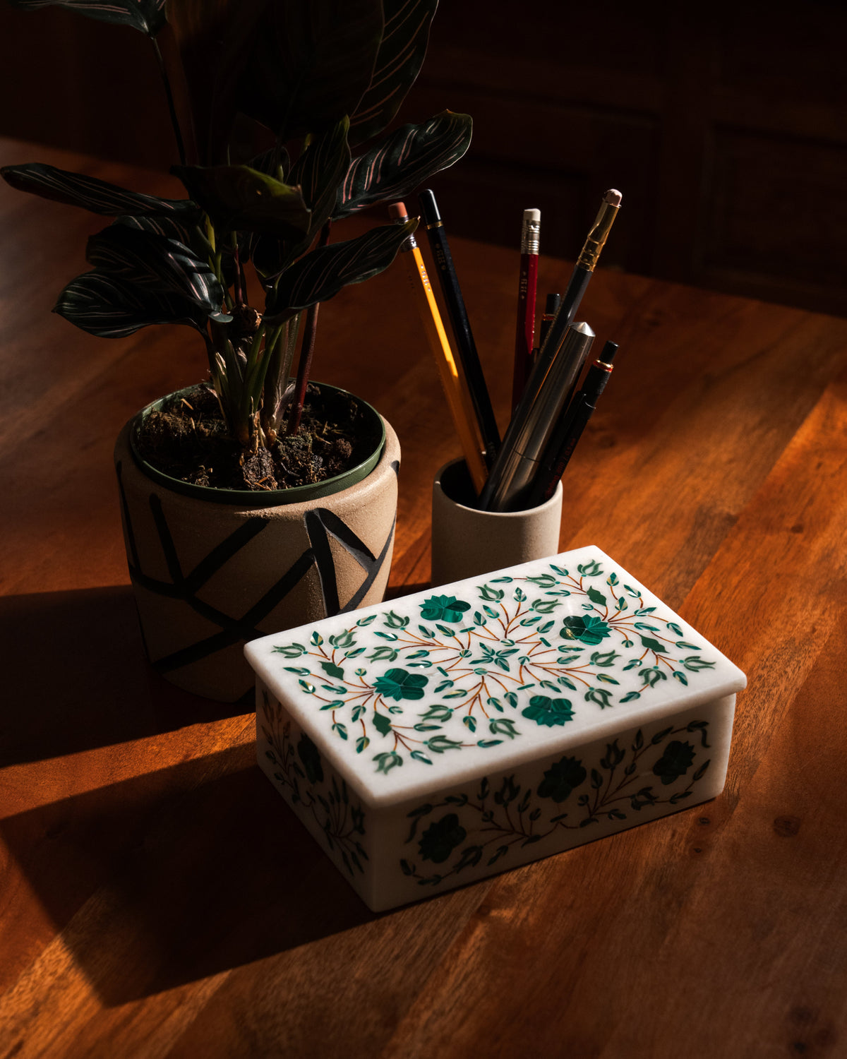 Malachite & White Mother of Pearl Inlay Box (BACK IN STOCK)