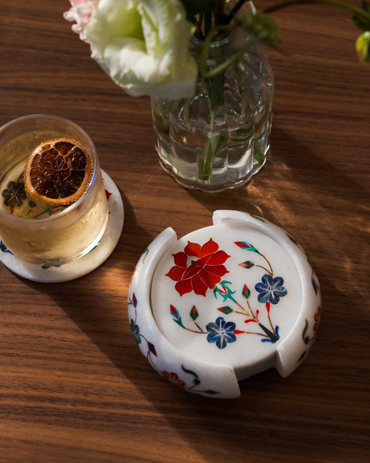 Mughal Red Flower Coaster Set | Sangemar