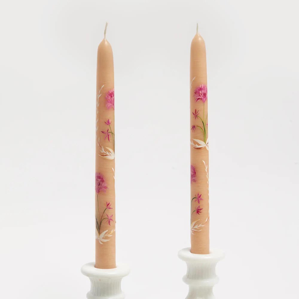 Set of 2 Hand-Painted Tapers, In Bloom | Bond & Grace