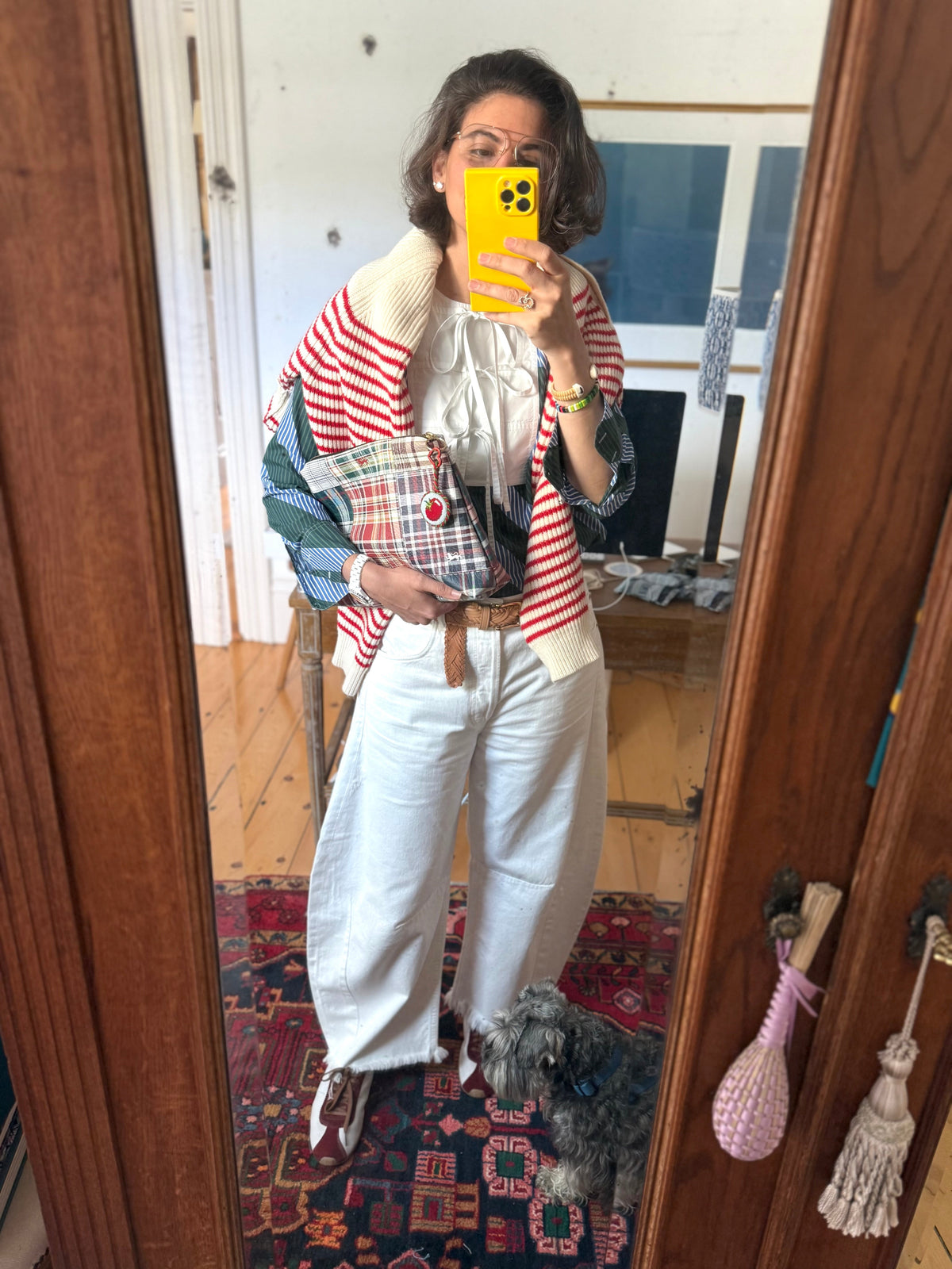 Roomy Leather Clutch, HANDBOOK PLAID