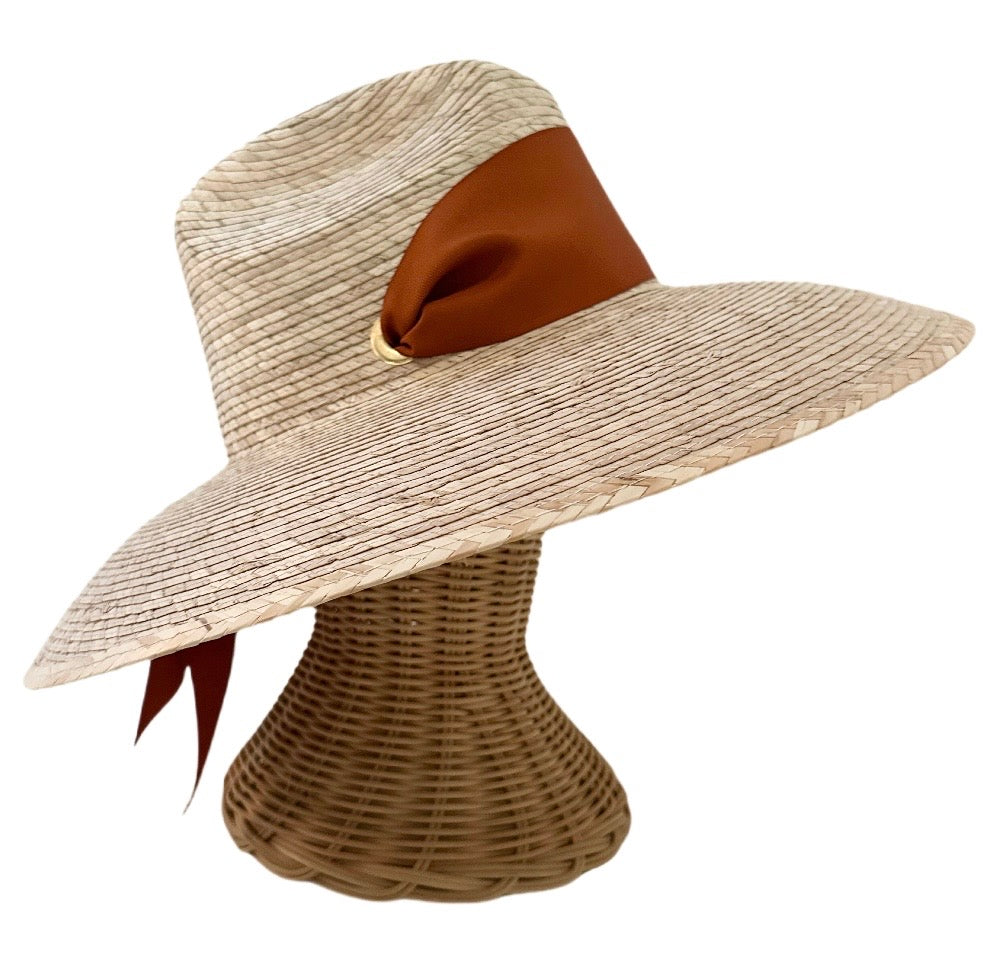 Hollyhock Sun Hat - Wide &amp; Short Rust/Burnt Orange Grosgrain Ribbon | Sarah Bray Bermuda