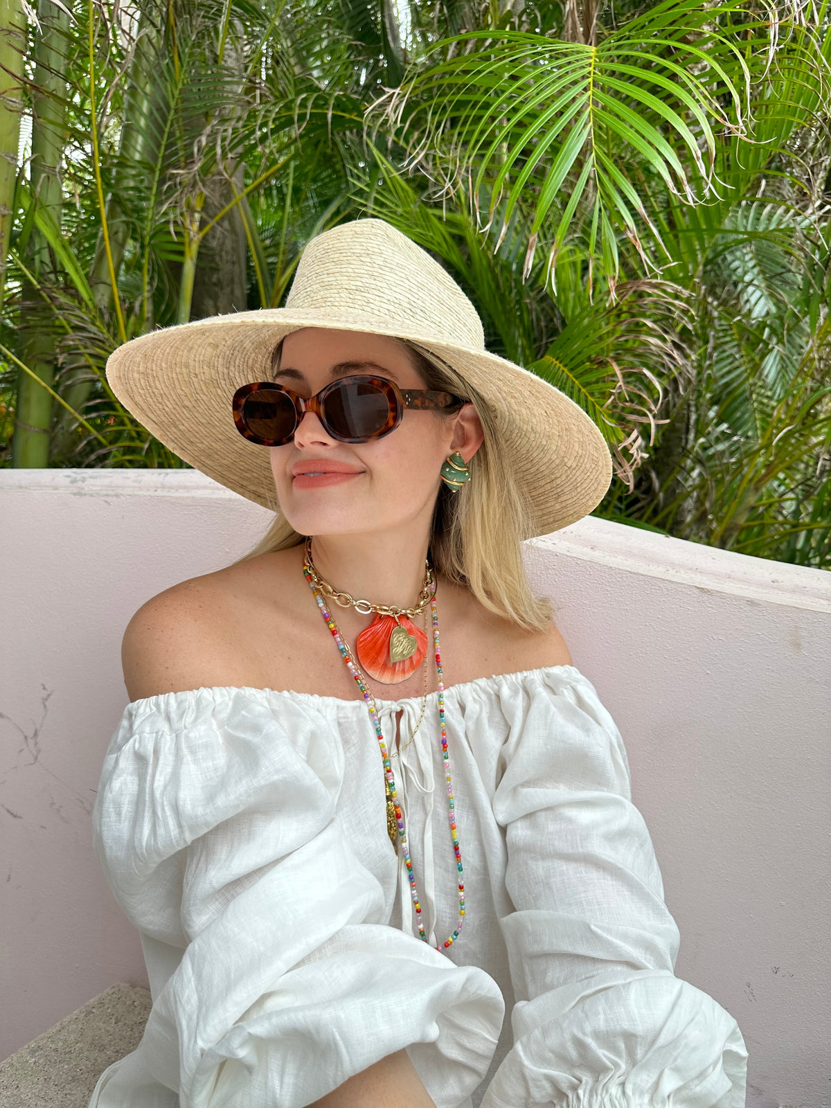 Hollyhock Sun Hat - White Long Grosgrain Ribbon