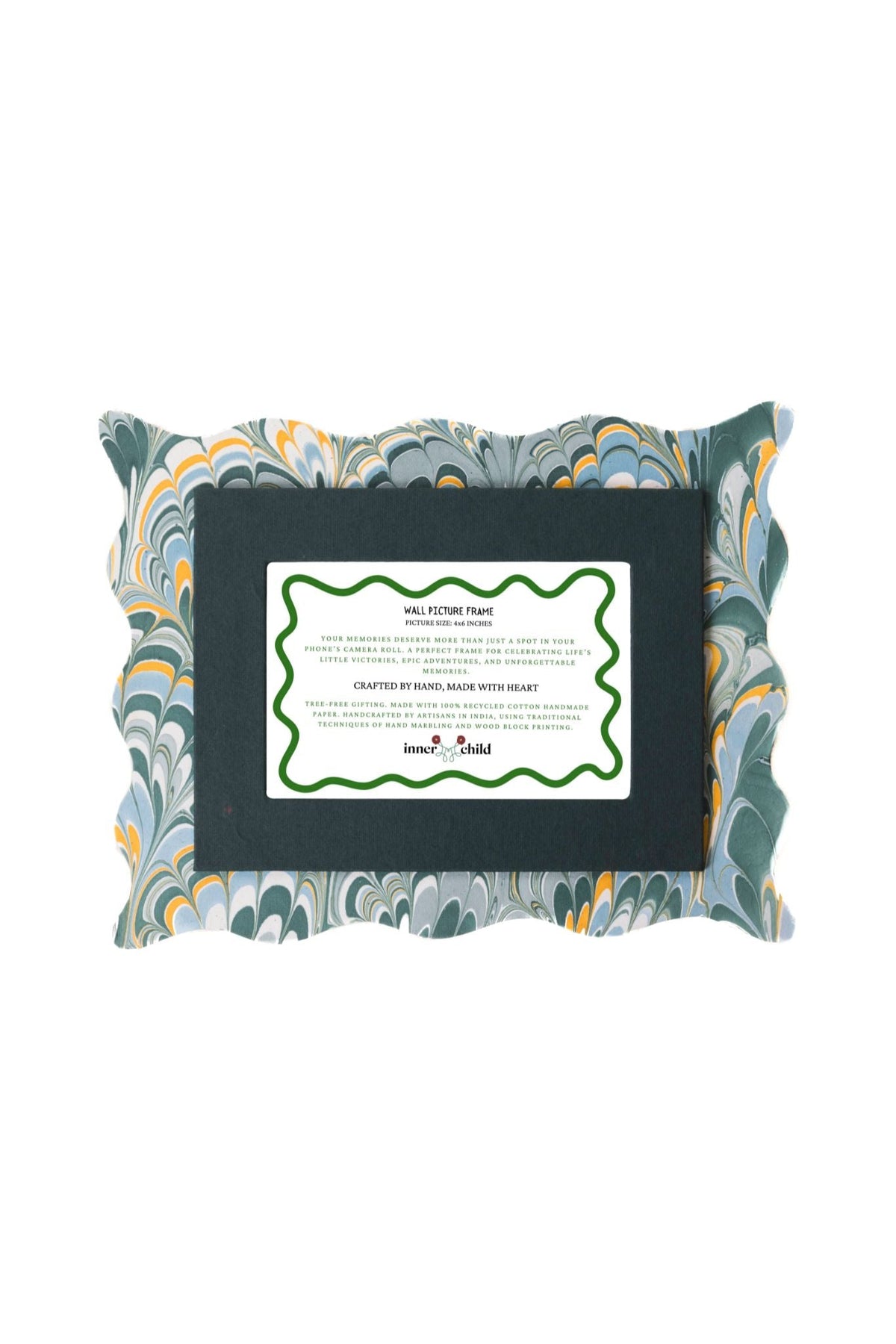 Blue Scalloped Hand-Marbled Picture Frame 4x6 Picture