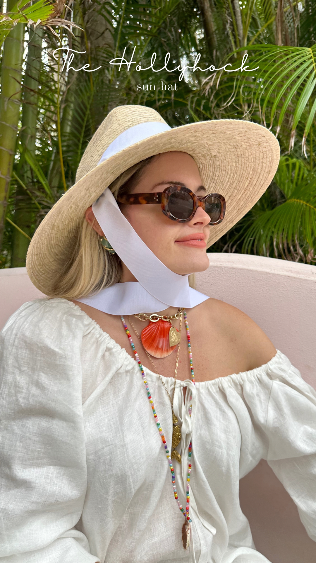 Hollyhock Sun Hat -  Vintage Azure Garden Rose Long Ribbon