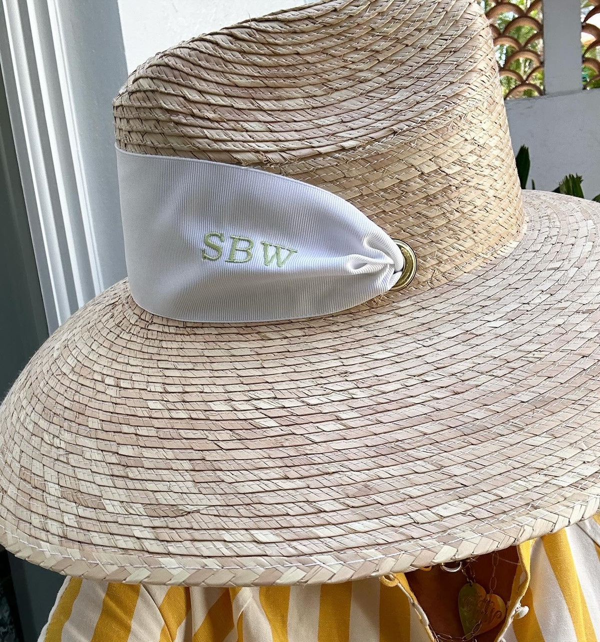 Hollyhock Sun Hat -  Vintage Azure Garden Rose Long Ribbon