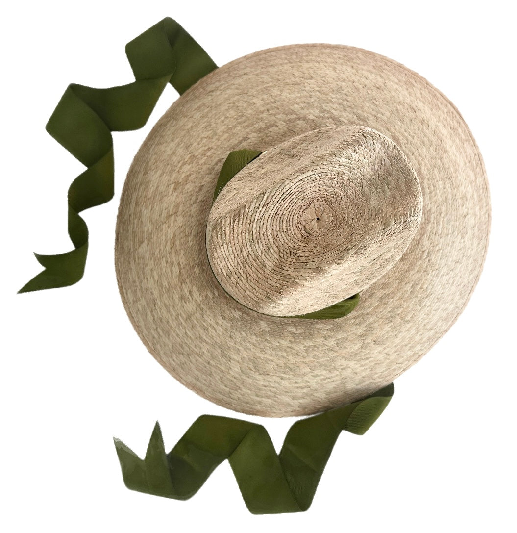 Hollyhock Sun Hat - Long Olive Green Grosgrain Ribbon | Sarah Bray Bermuda