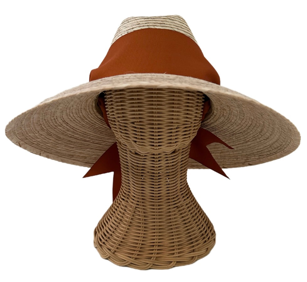 Hollyhock Sun Hat - Wide &amp; Short Rust/Burnt Orange Grosgrain Ribbon | Sarah Bray Bermuda