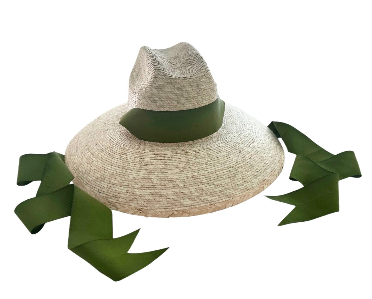 Hollyhock Sun Hat - Long Olive Green Grosgrain Ribbon | Sarah Bray Bermuda