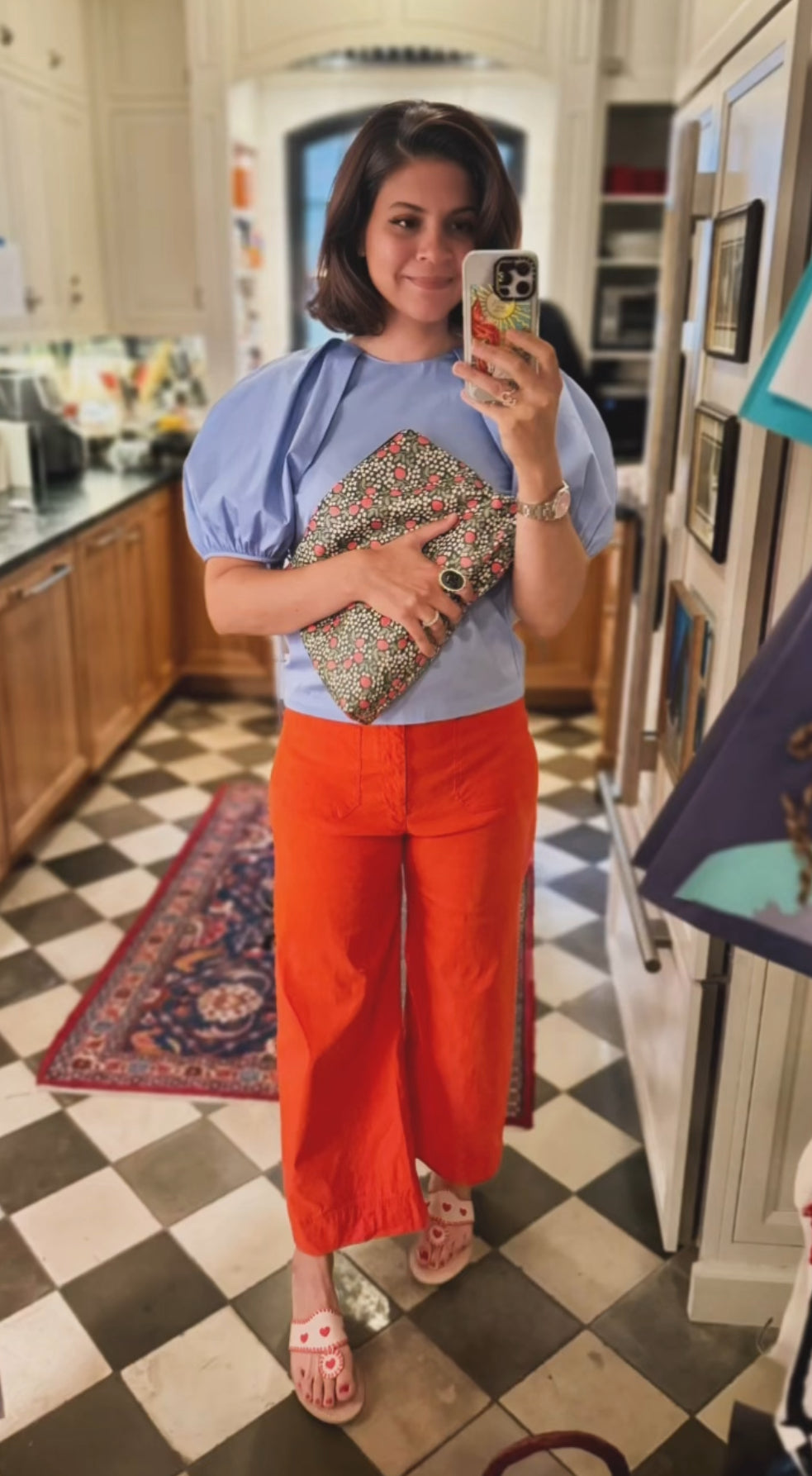 Roomy Leather Clutch- COCONUT PEONY