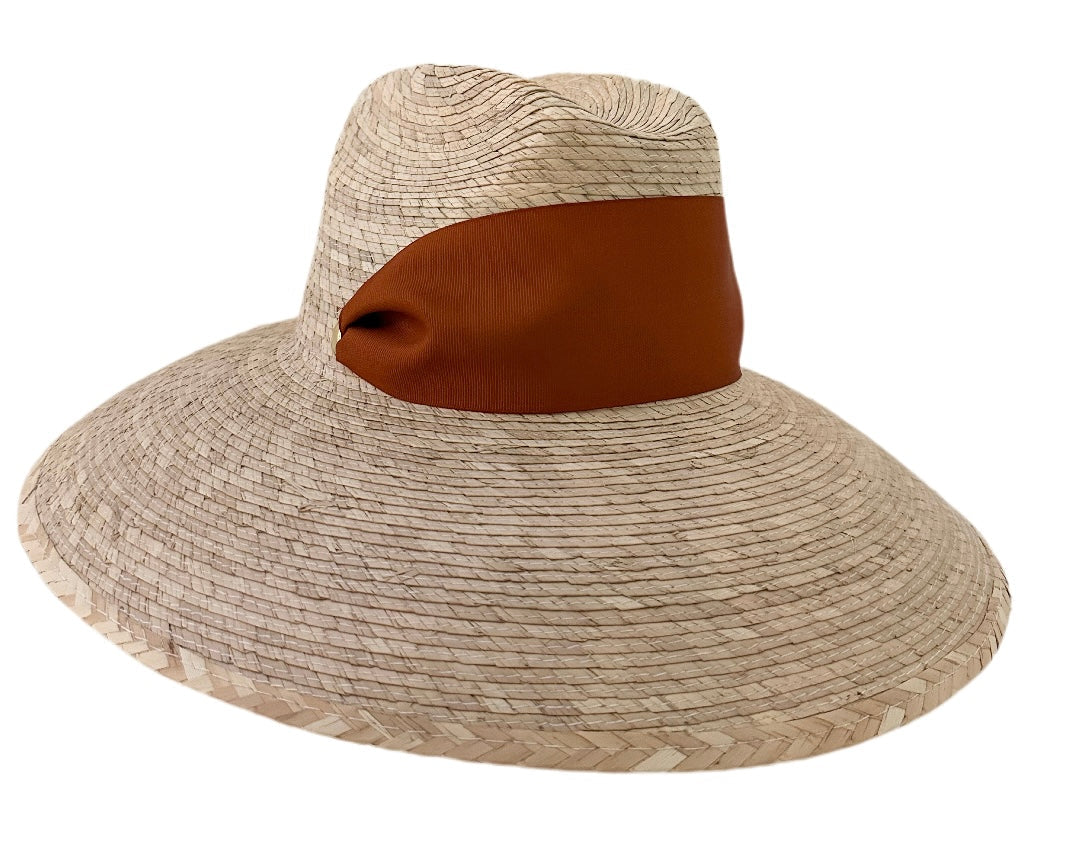 Hollyhock Sun Hat - Wide &amp; Short Rust/Burnt Orange Grosgrain Ribbon | Sarah Bray Bermuda