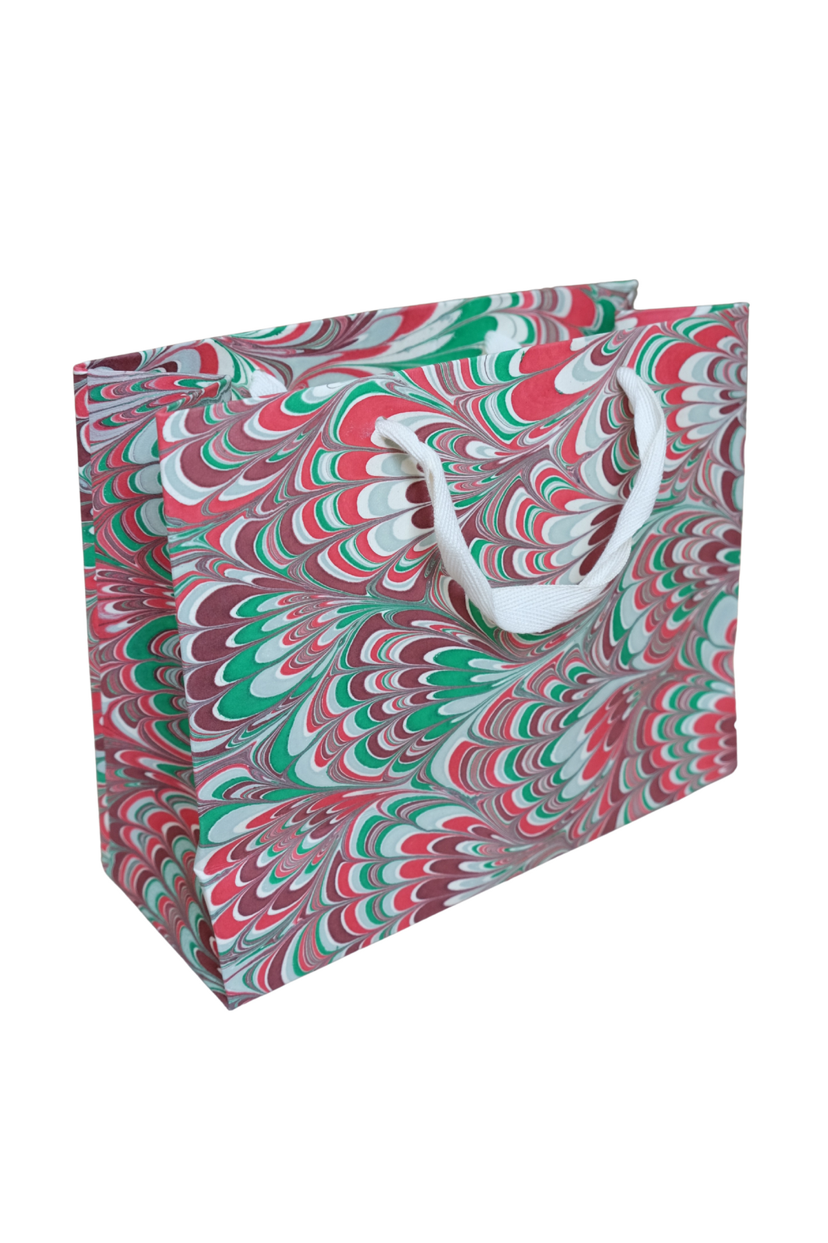 Holiday Festive Hand Marbled Gift Bag (Medium)