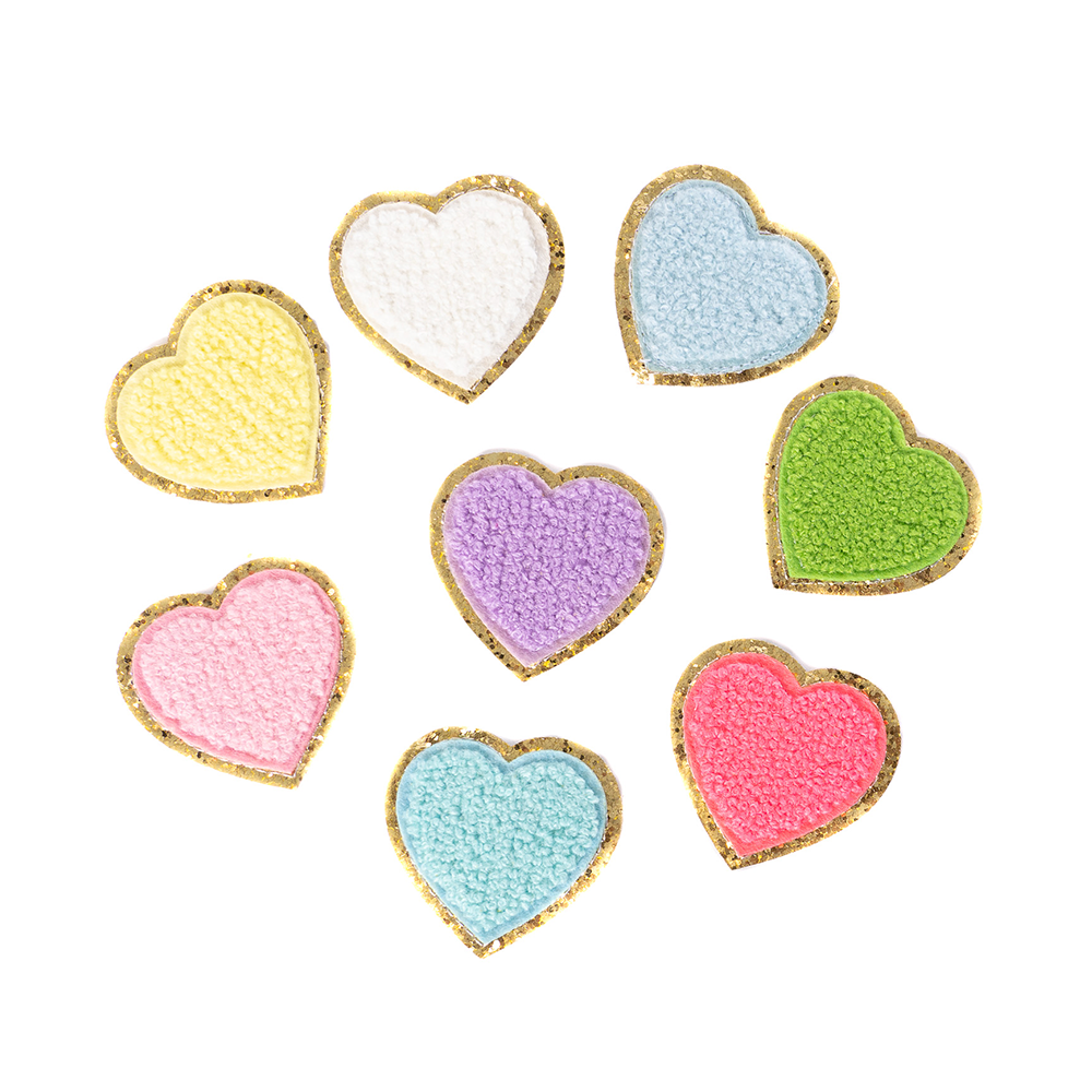 Chenille Sparkle Heart Patches (Set of 2)