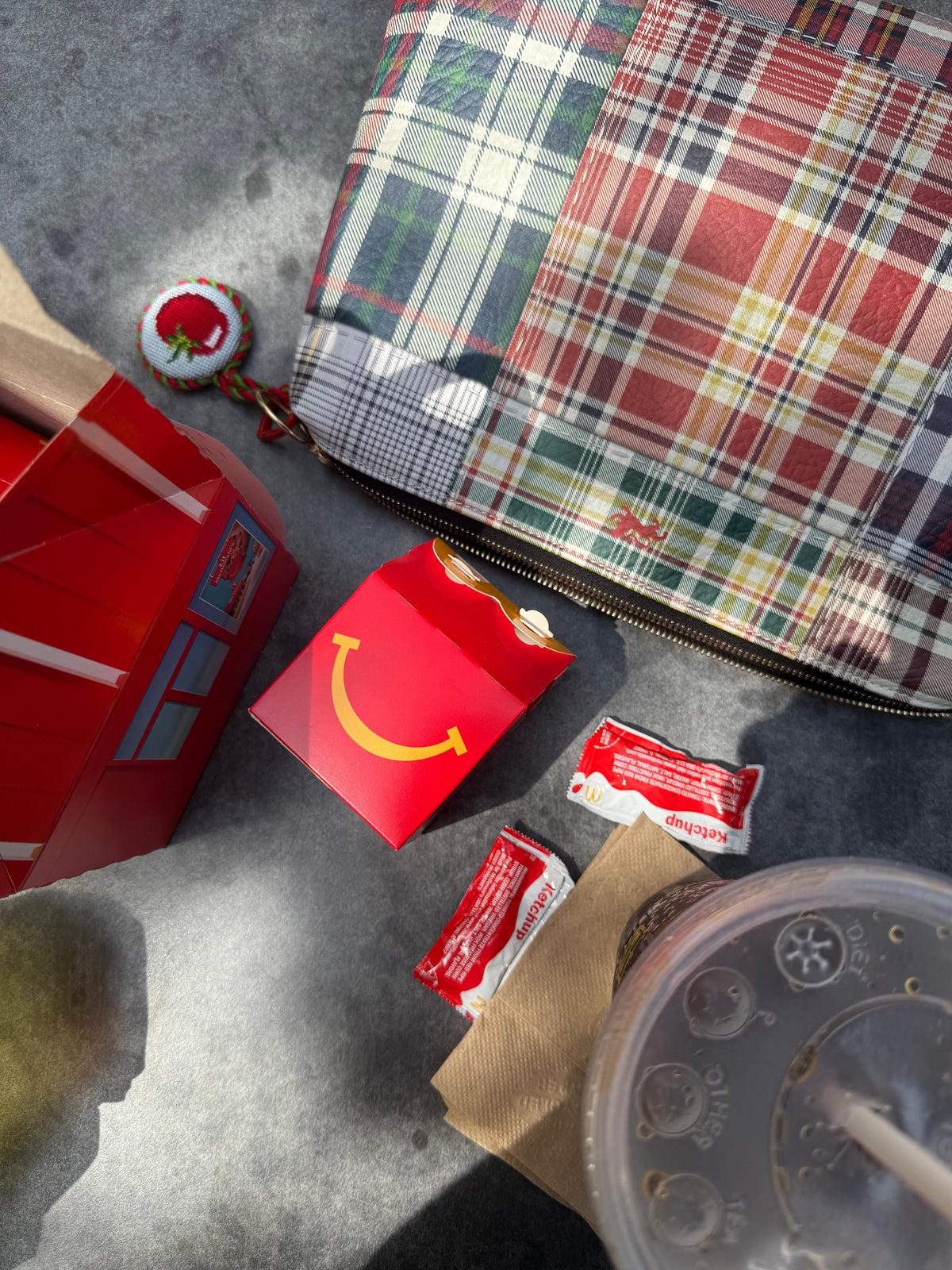 Roomy Leather Clutch, HANDBOOK PLAID