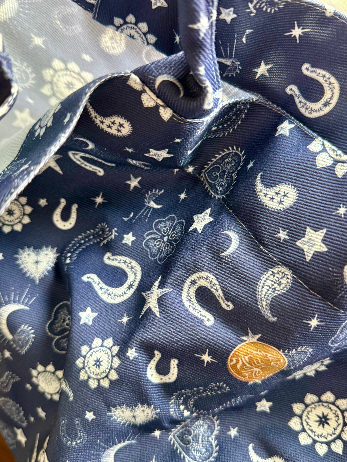 Jumbo Slouchy Denim Tote, HEARTS AND HORSESHOES