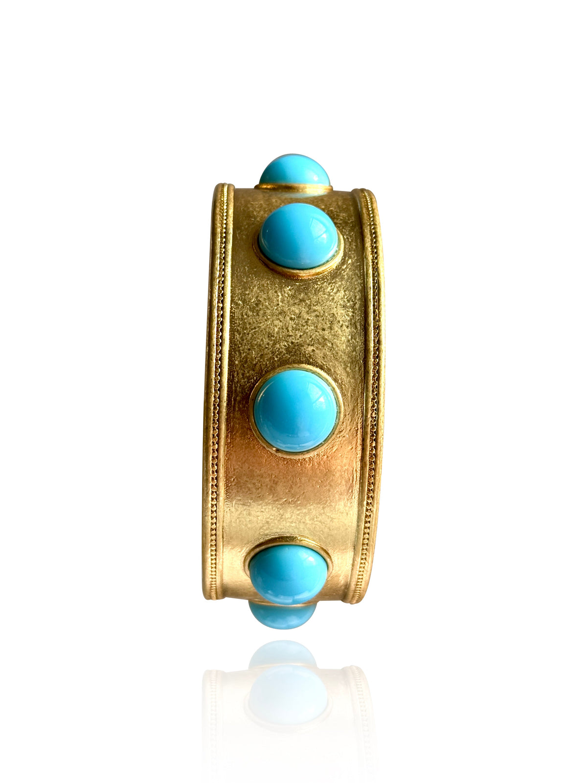 Claire Turquoise or Jade Glass Wide Gold Bangle
