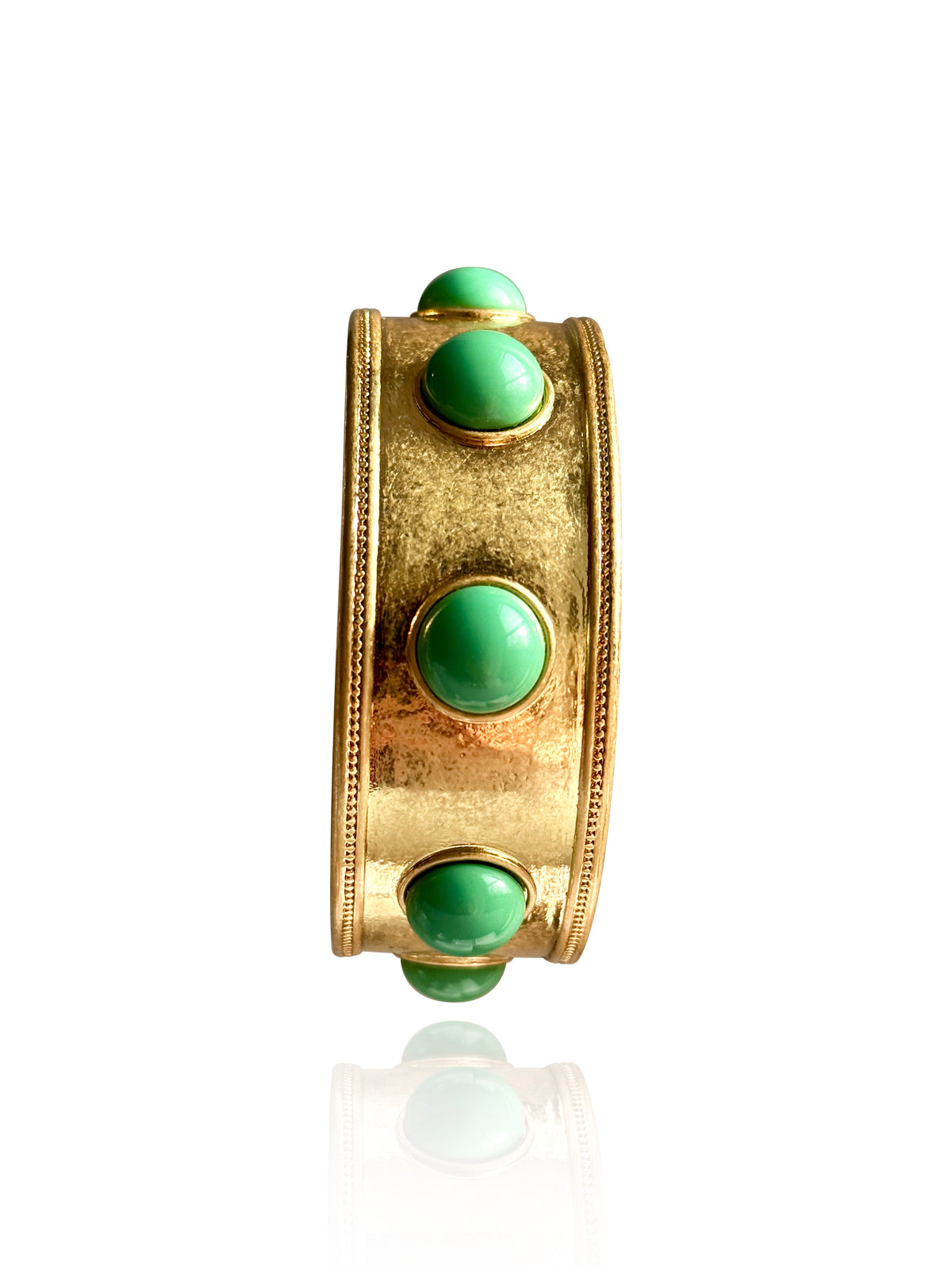 Claire Turquoise or Jade Glass Wide Gold Bangle