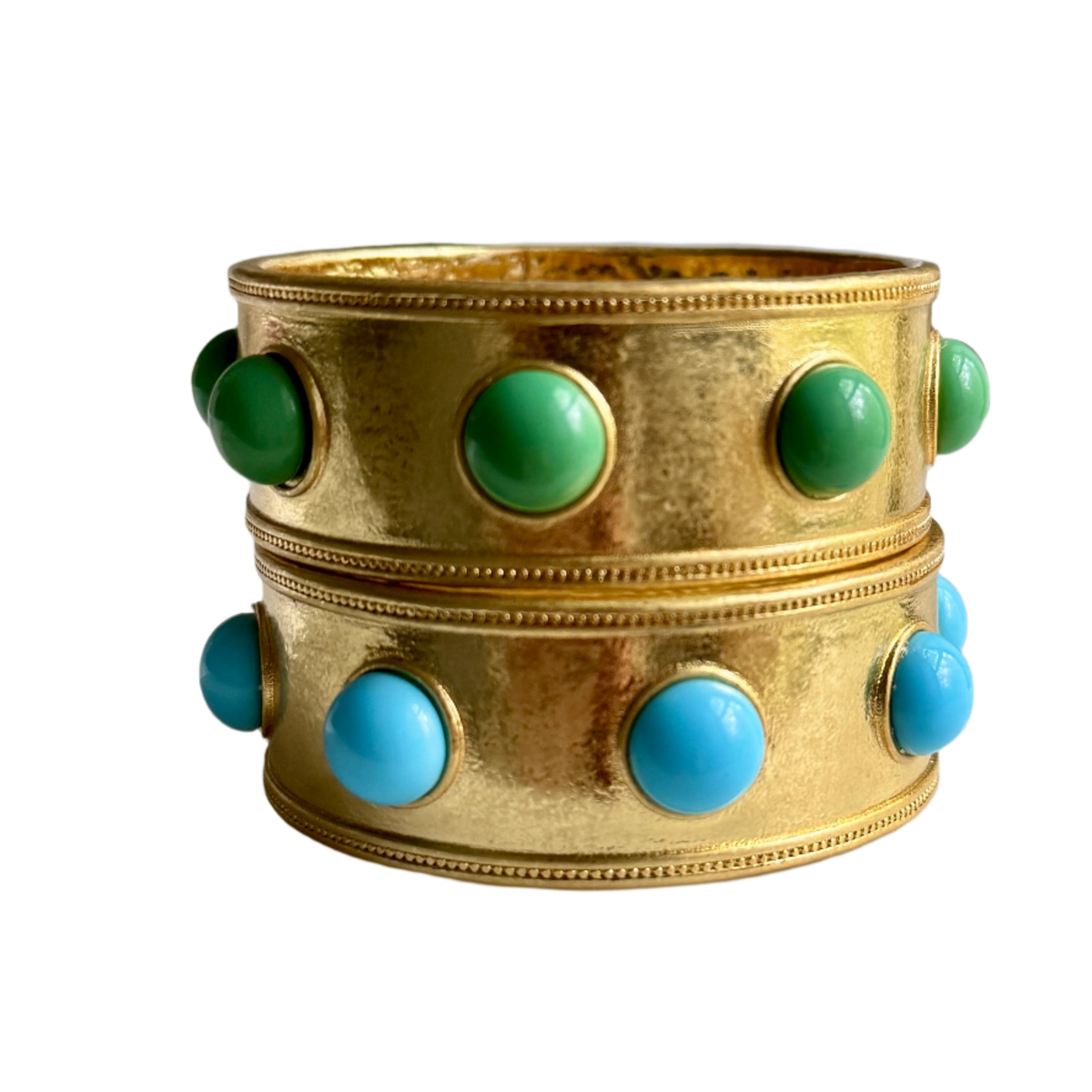 Claire Turquoise or Jade Glass Wide Gold Bangle