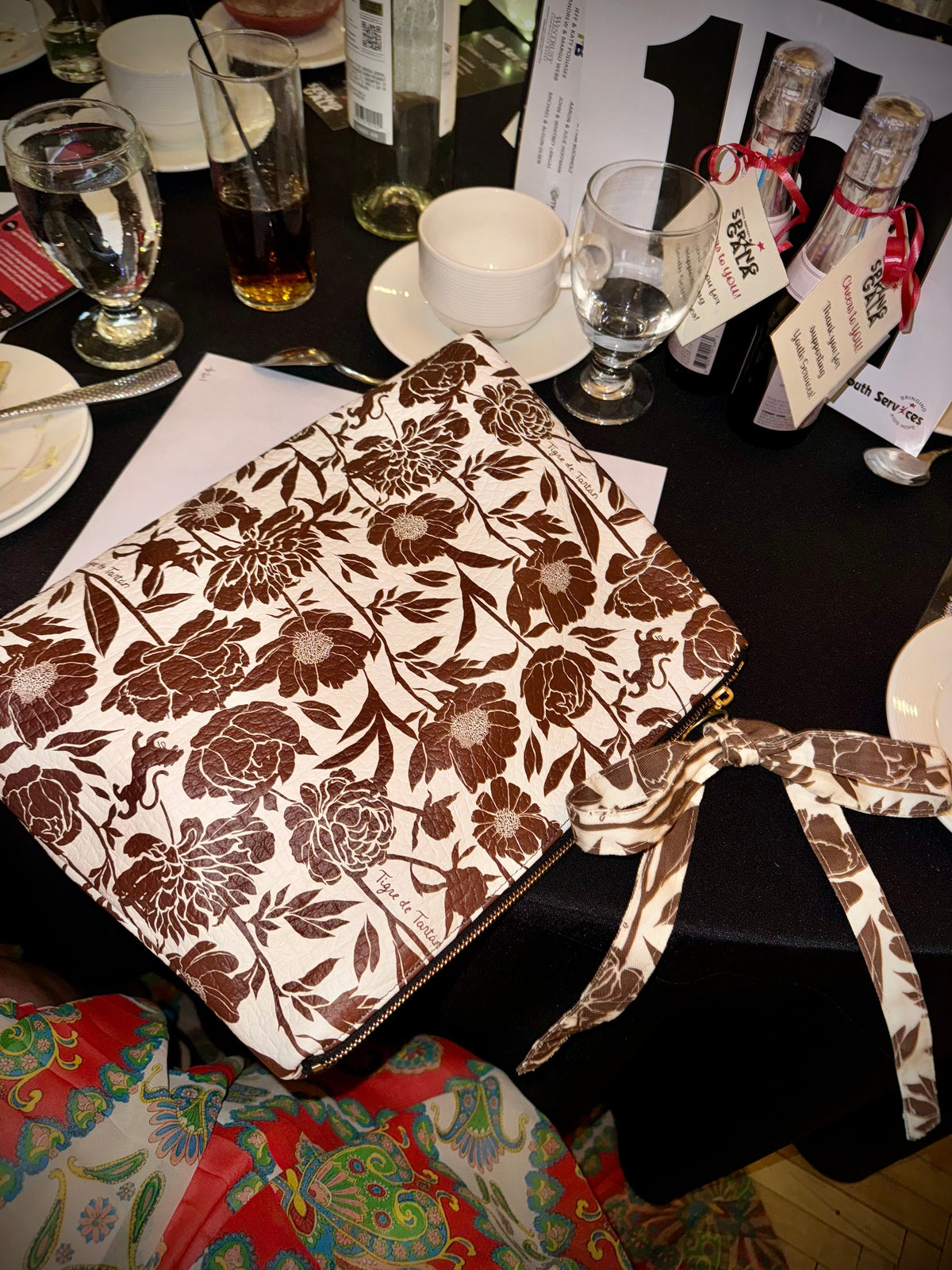 Roomy Leather Clutch- COCONUT PEONY