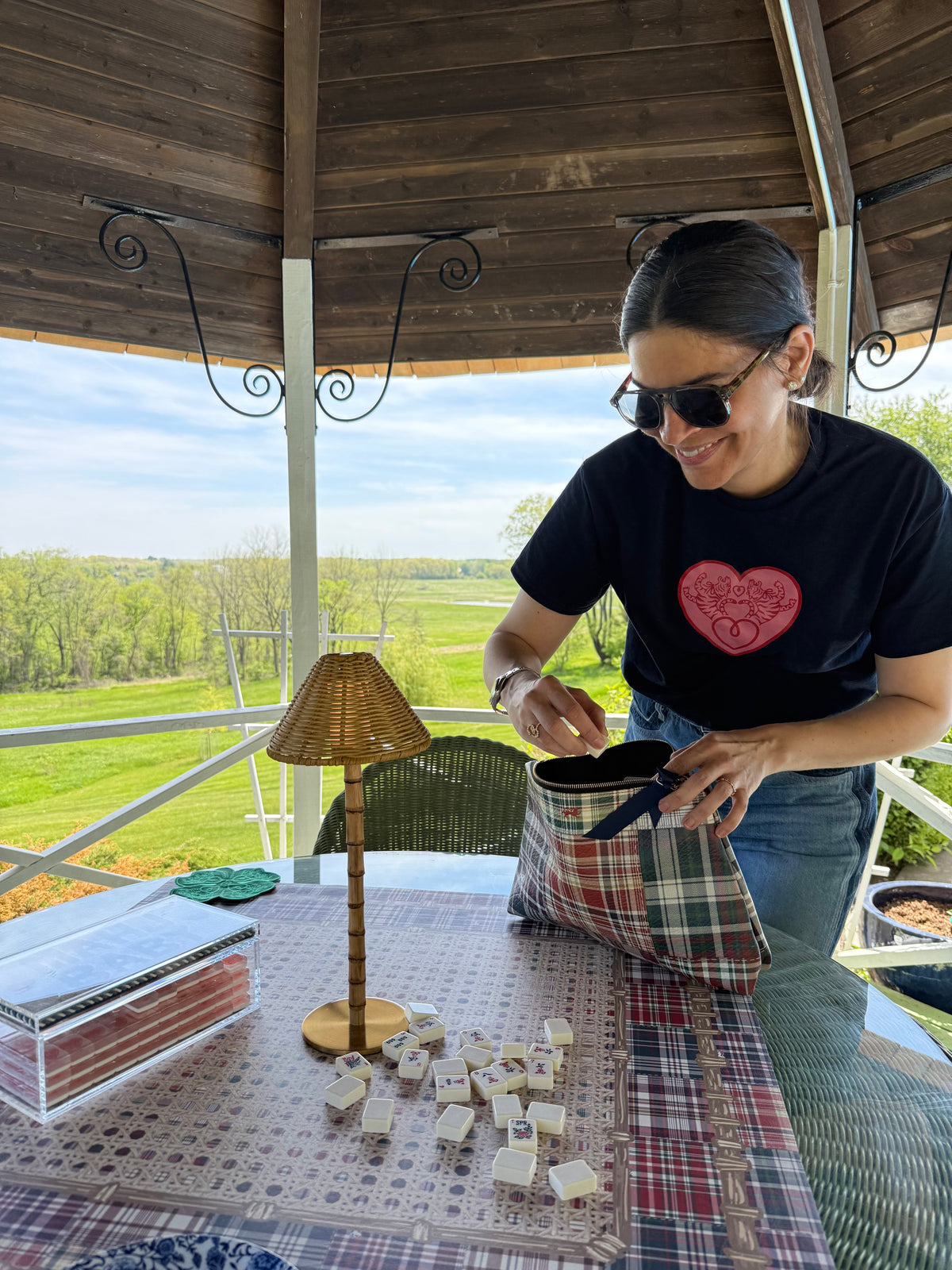 Roomy Leather Clutch, HANDBOOK PLAID
