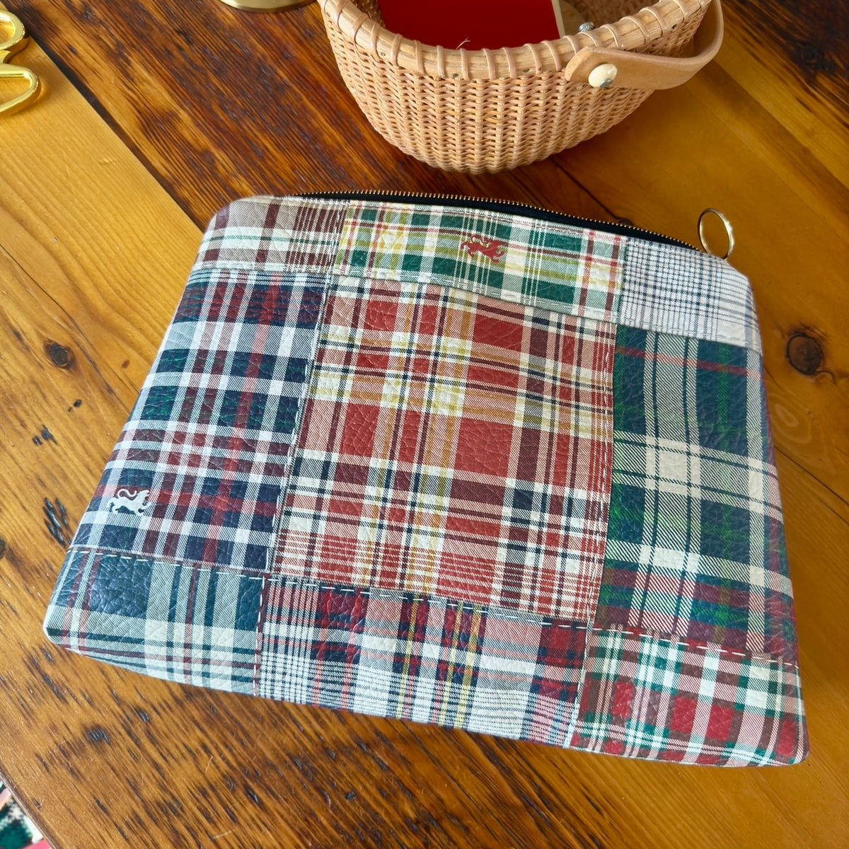 Roomy Leather Clutch, HANDBOOK PLAID