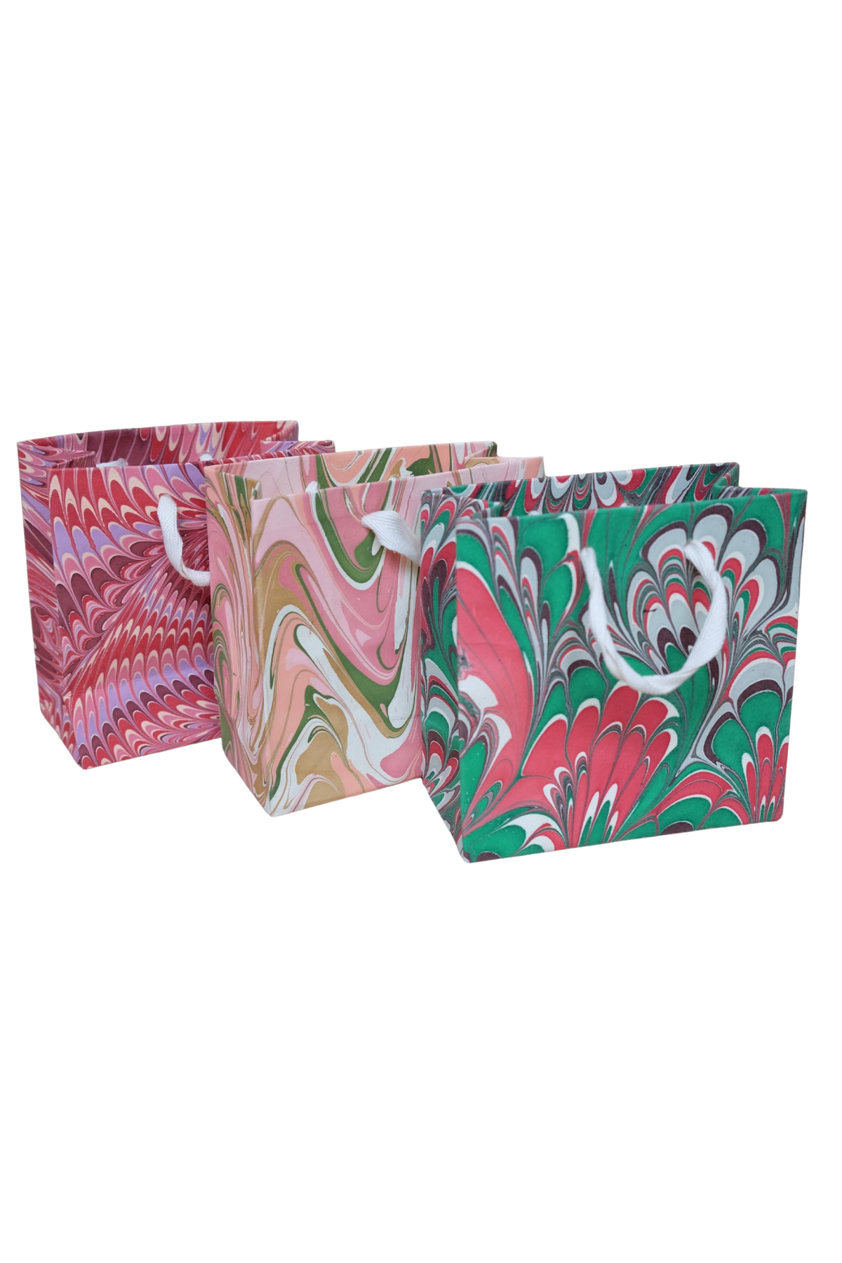 Holiday Festive Hand Marbled Gift Bag (Medium)