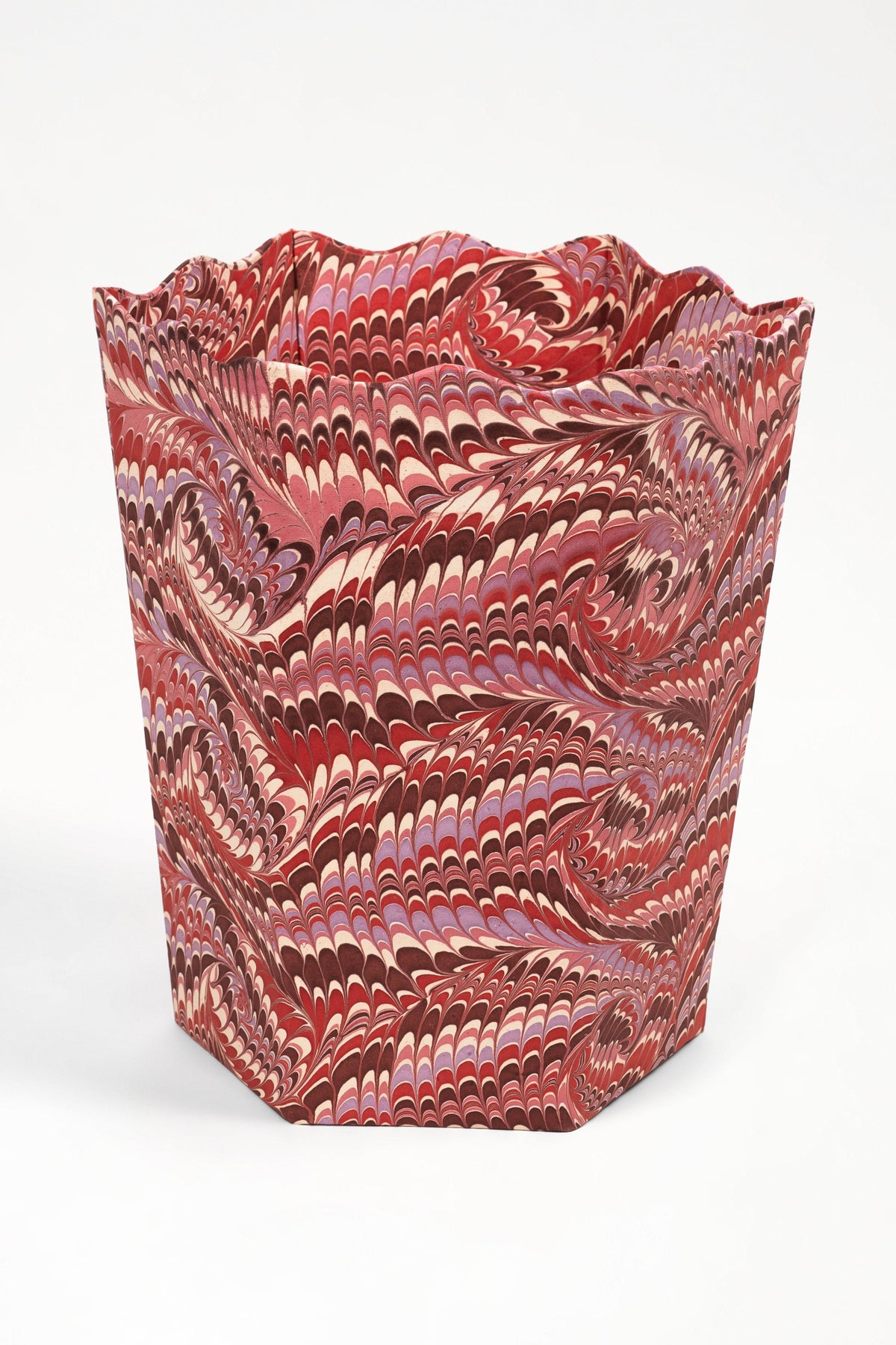 Hand-Marbled Scallop Waste Bin / Storage Bin in Florentine Pink