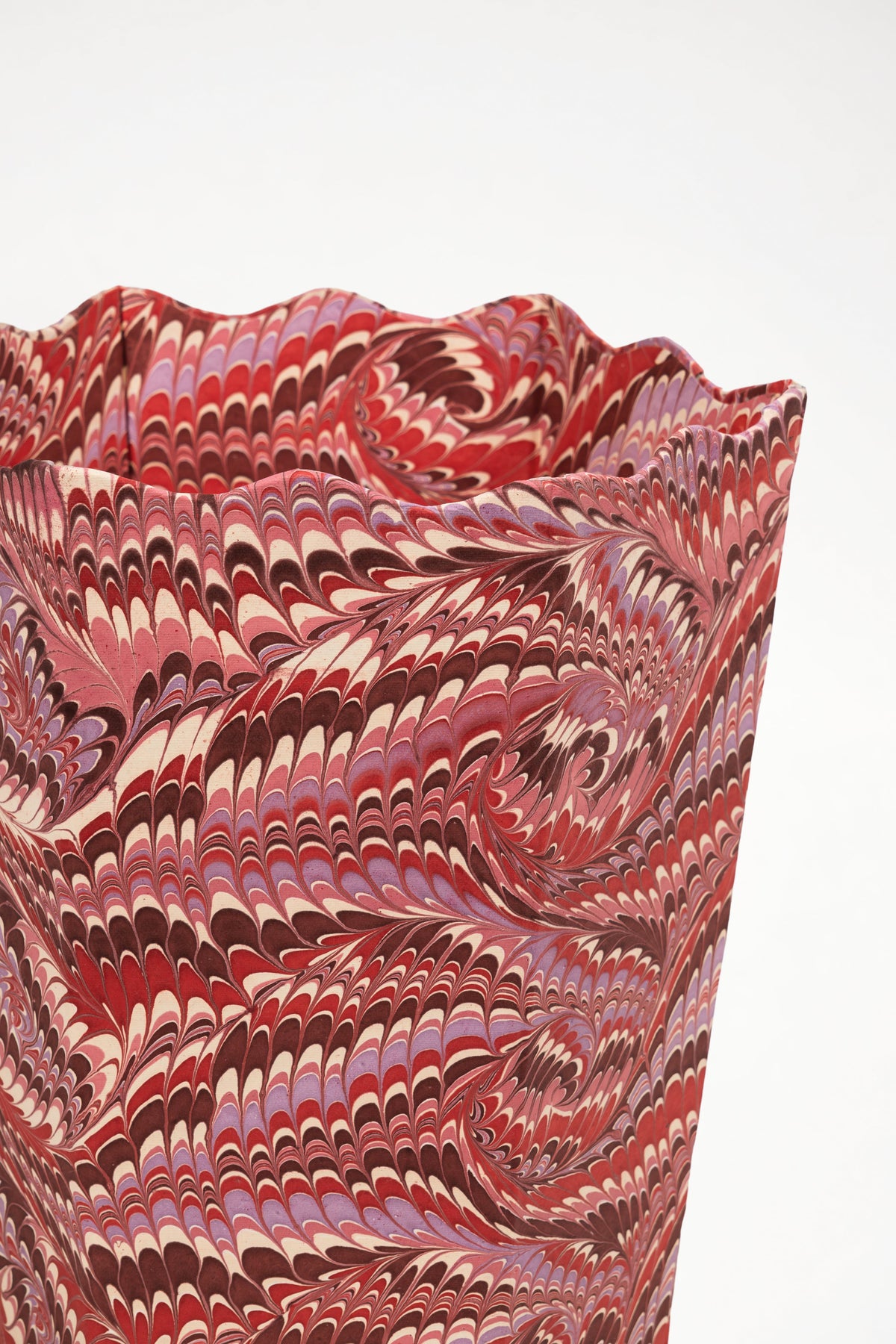 Hand-Marbled Scallop Waste Bin / Storage Bin in Florentine Pink