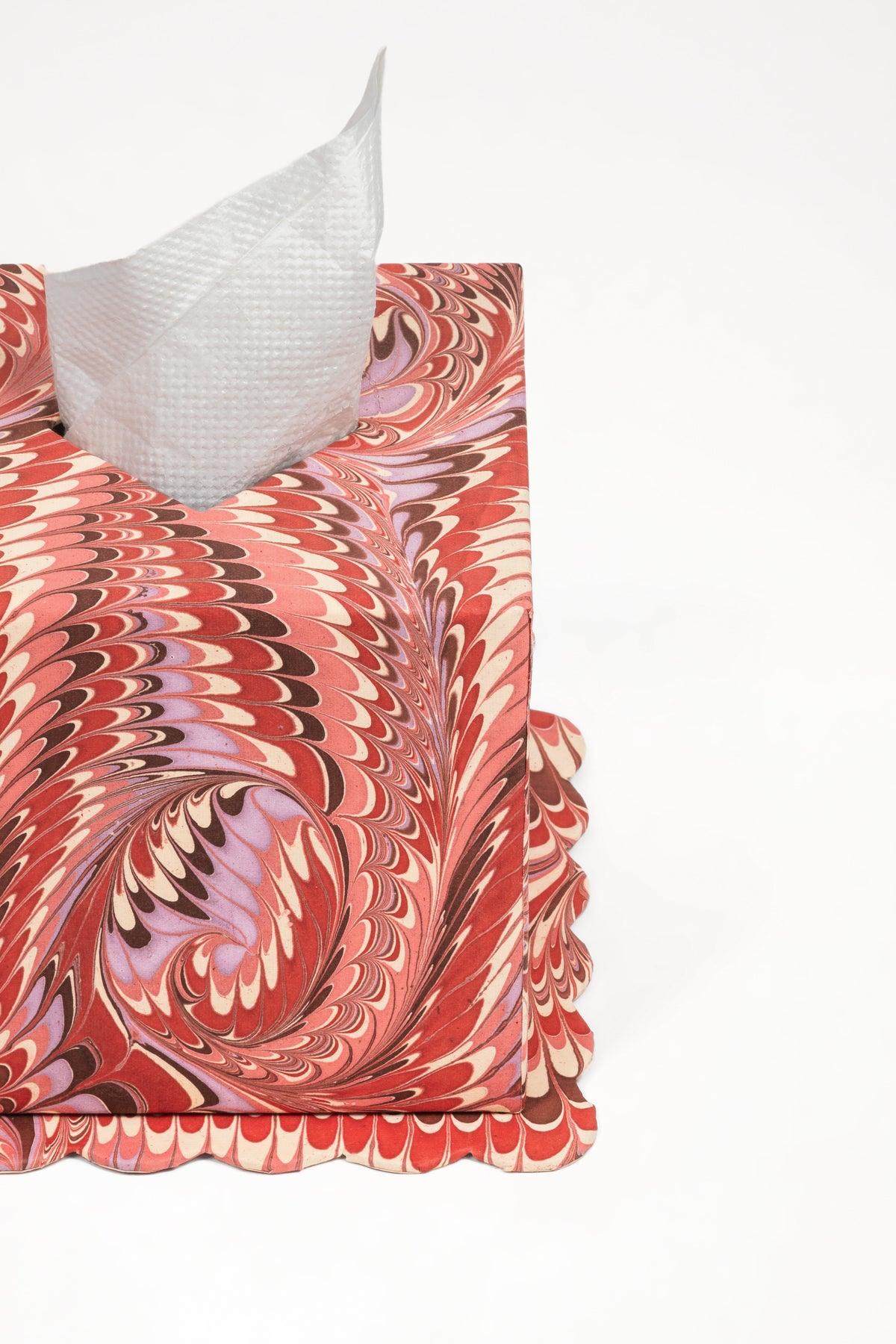 Hand-Marbled Scallop Tissue Box Cover in Florentine Pink