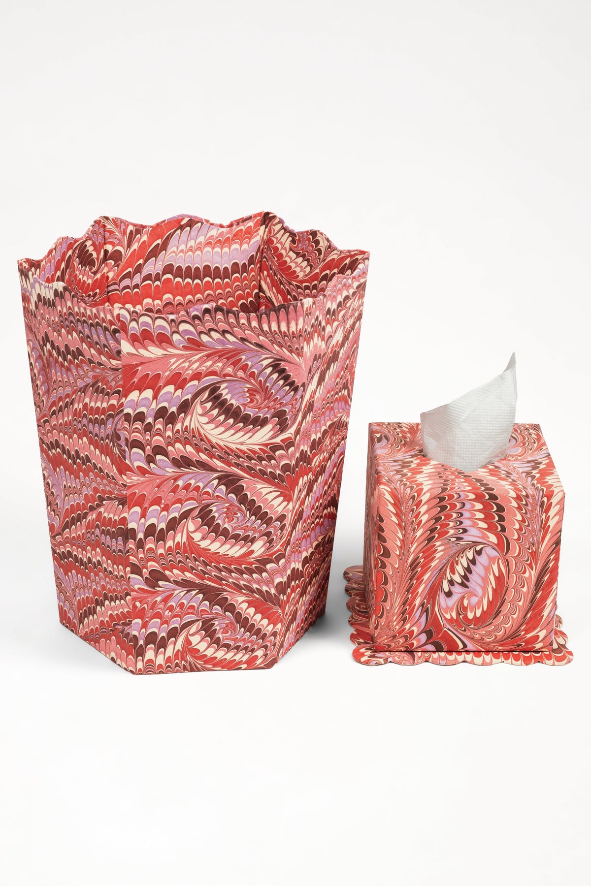 Hand-Marbled Scallop Tissue Box Cover in Florentine Pink