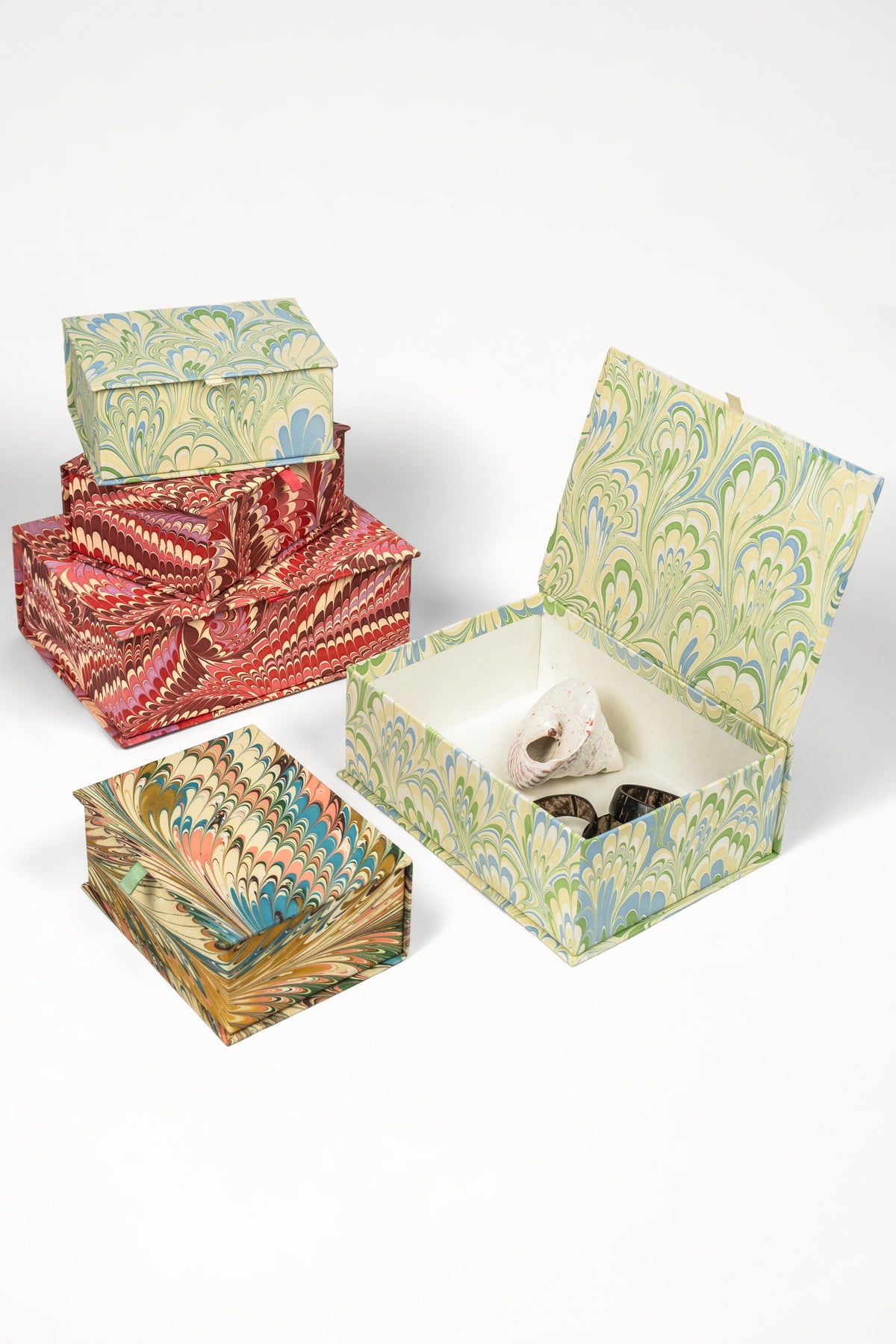 Hand-Marbled Keepsake Box Set in Flatiron Feathers